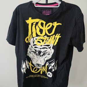 ZARA-T-SHIRT SIze M Color; Black with yellow and white graphics.